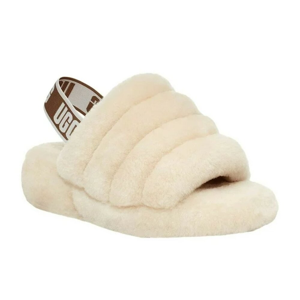 UGG Women's Fluff Yeah Slides Sheepskin Slippers size 37 in Natural 1095119